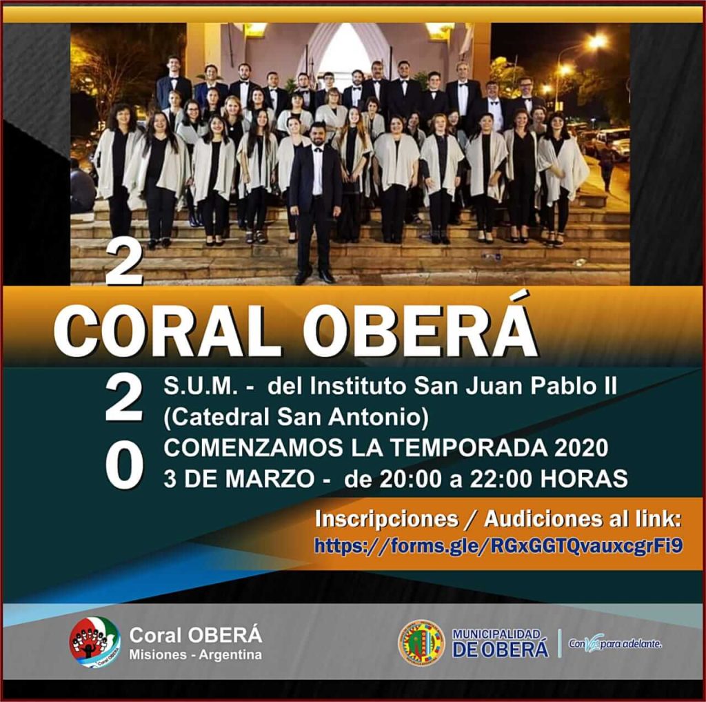 Audiciones para ser parte de Coral Oberá