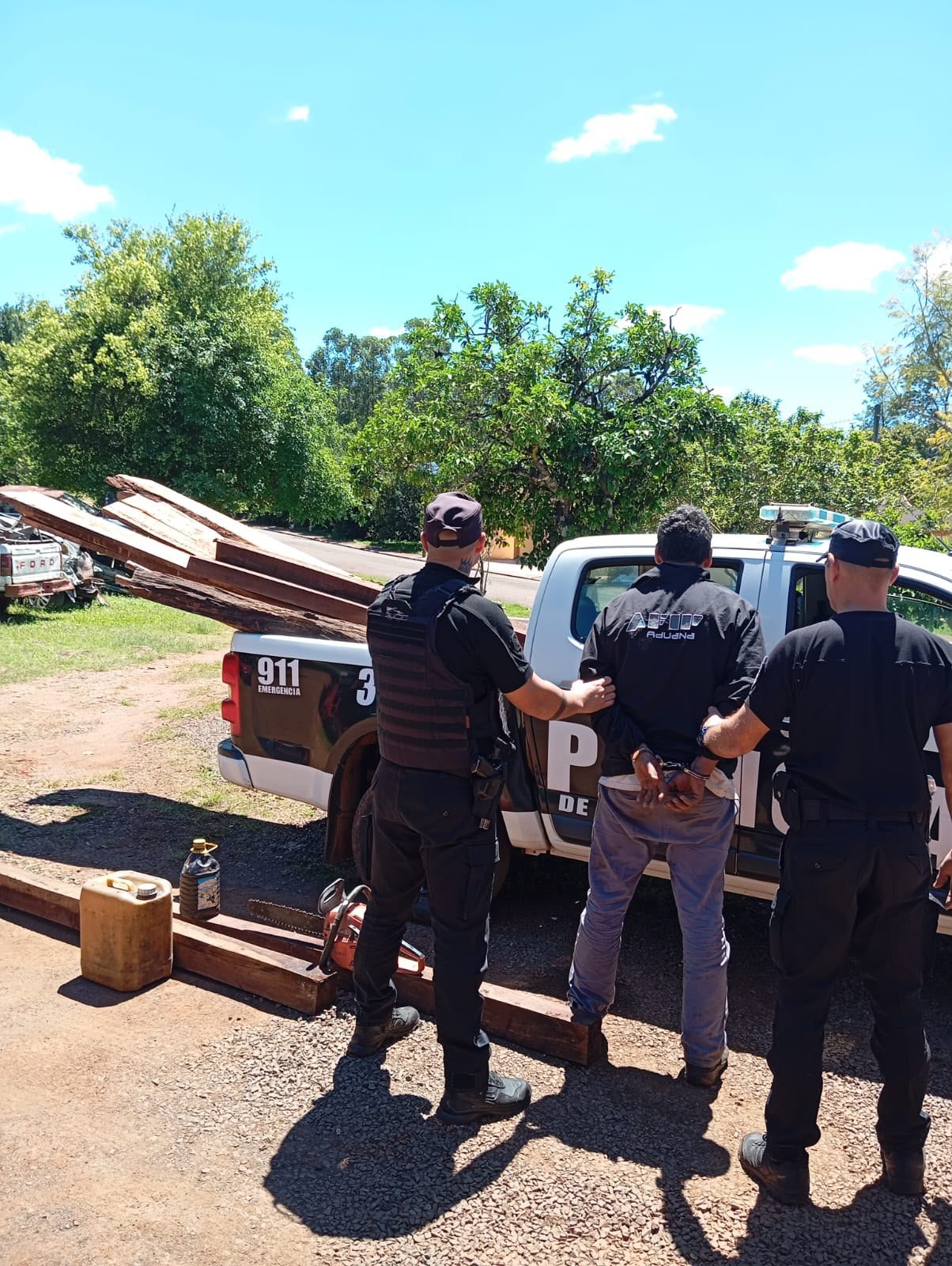 Detuvieron a un hombre acusado de sustraer madera de lapacho en una propiedad rural de Mártires