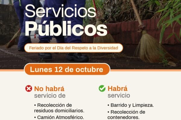 Oberá: cómo funcionarán los servicios públicos durante el feriado del 12 de octubre