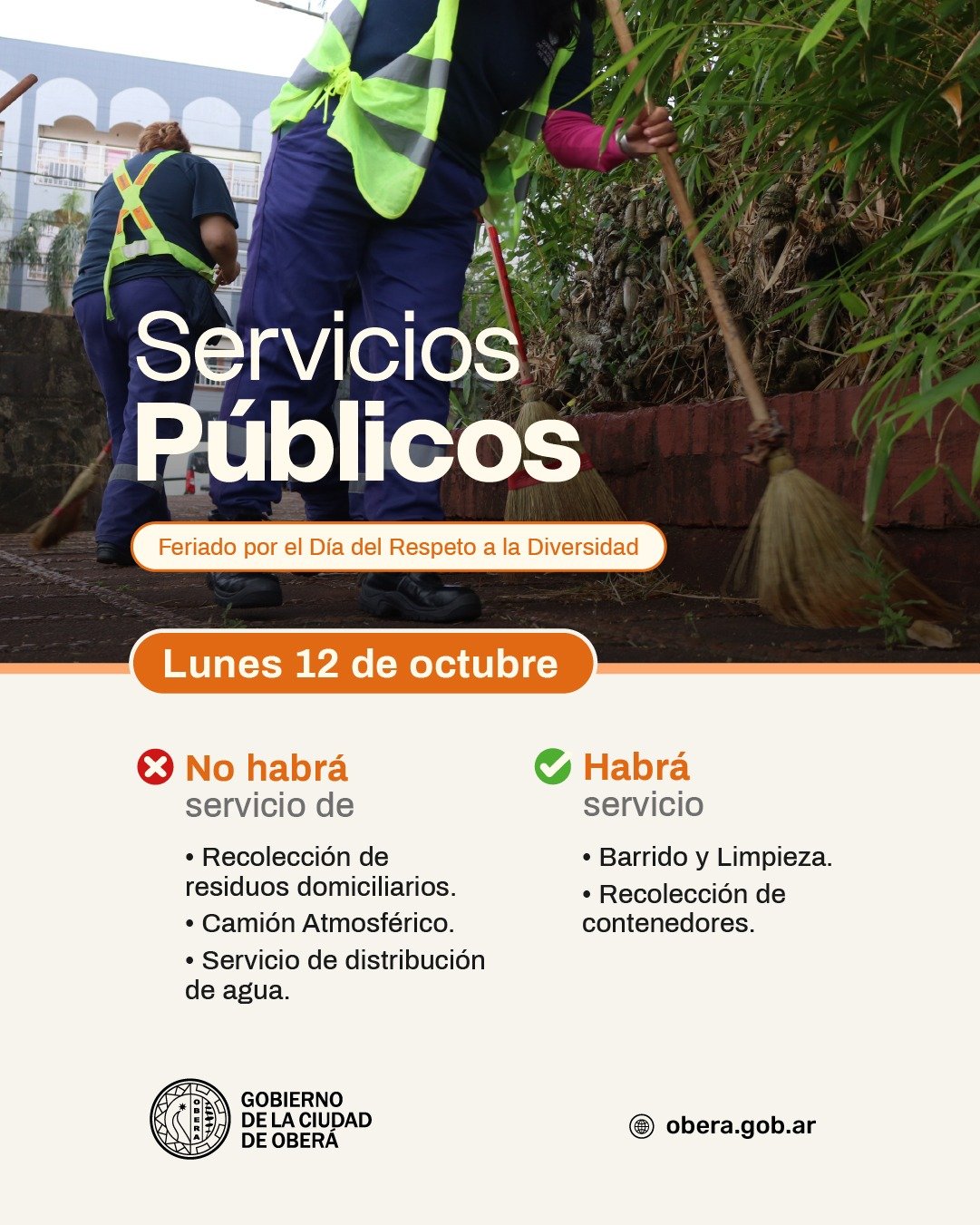Oberá: cómo funcionarán los servicios públicos durante el feriado del 12 de octubre